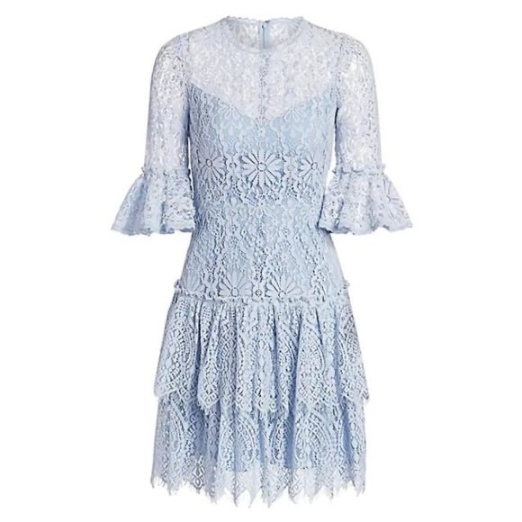 MONIQUE LHUILLIER Michaela Blue Lace Dress Size 0 - Picture 1 of 8